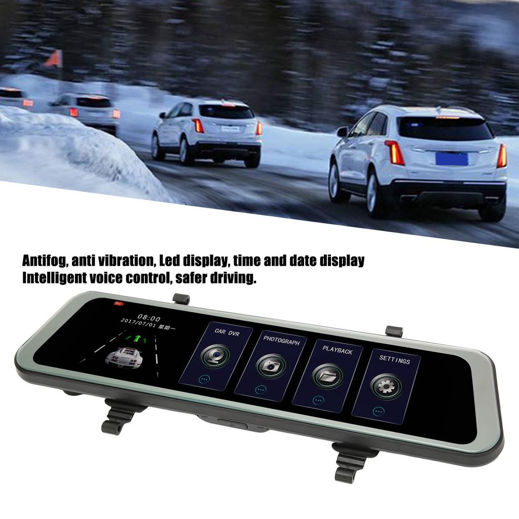 10.3in Rrview Mirror Back Camera Dual Lenses Parking Monitoring G Sensor Recording Voice Control