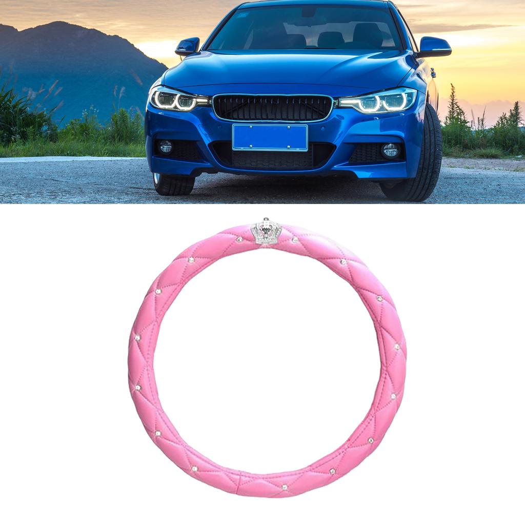 Women Steering Wheel Cover Cute Universal Antislip Pu Lether Rhinestones Car Steering Wheel Cover