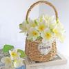 5PCS PU Real Touch Lifelike Artificial Plumeria Frangipani Flower Stems Wedding Home Party Spring Flowers Decoration (White)