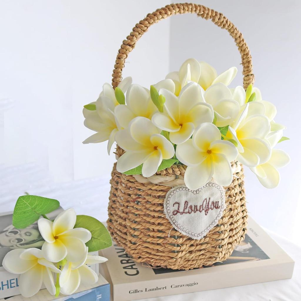 5PCS PU Real Touch Lifelike Artificial Plumeria Frangipani Flower Stems Wedding Home Party Spring Flowers Decoration (White)