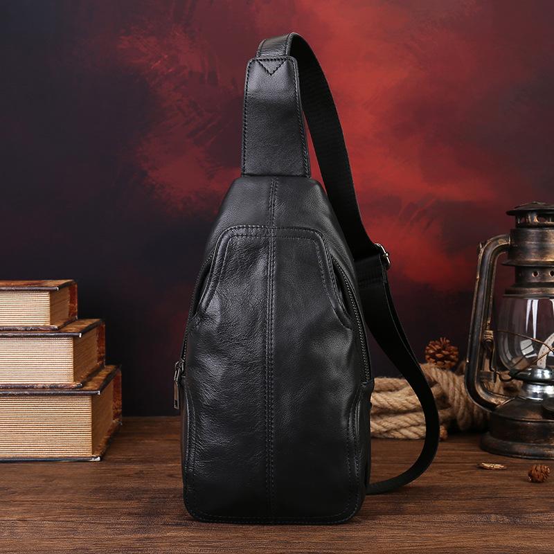 

New Minimalist Leather Men s Chest Bag, Fashionable Top Layer, Vegetable Tanned Cowhide Men s Chest Shoulder Bag, Trendy Casual Men s Bag чёрный