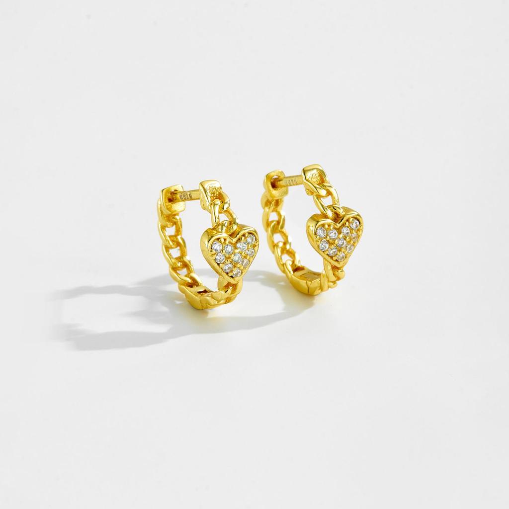 ANDYWEN 925 Sterling Silver Hoop Earrings Gold Plated Ladies Earrings Heart Shaped Earrings Sparkling Cubic Zirconia Fine Jewelry