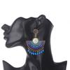 Trendy Geometric Fan Tassel Beaded Earrings For Women In Blue With Alloy Material