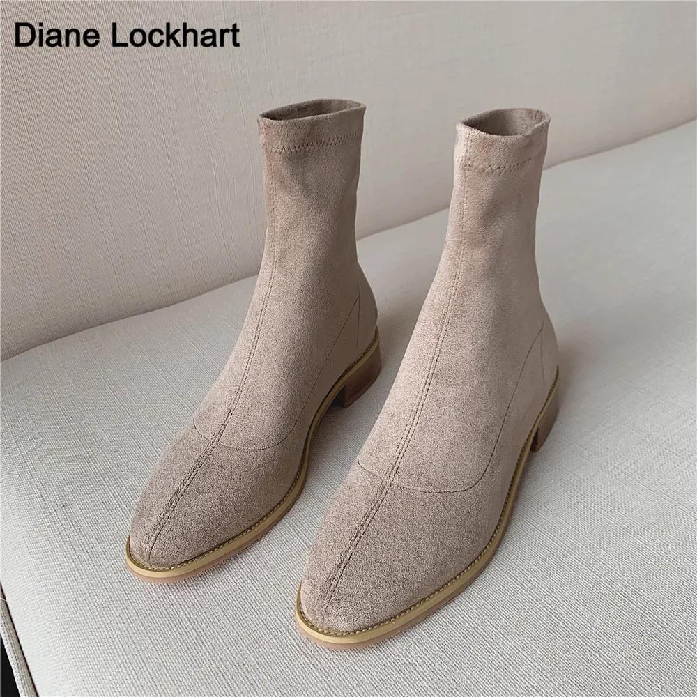 High Quality Ladies Sheep Suede Ankle Boots Chunky Low Heel Round toe Boots Fashion Women Slip-on Winter Boots Shoes 34-43