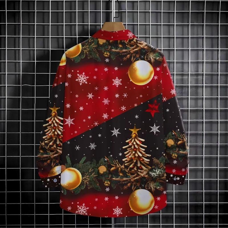 Pánské Vánoční košile s dlouhým rukávem a 3D digitálním potiskem, ležérní topy na podzim a zimu