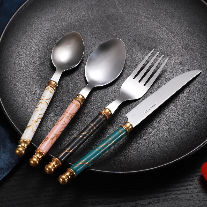 Light luxury Nordic gold-plated western tableware household western restaurant knife four-piece set thickened stainless steel knife, fork