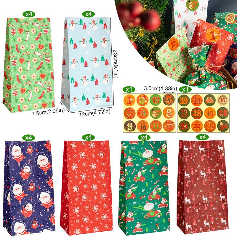 

Рождественские подарочные пакеты с наклейками - 24 набора Бумажные пакеты для конфет Адвент-календаря