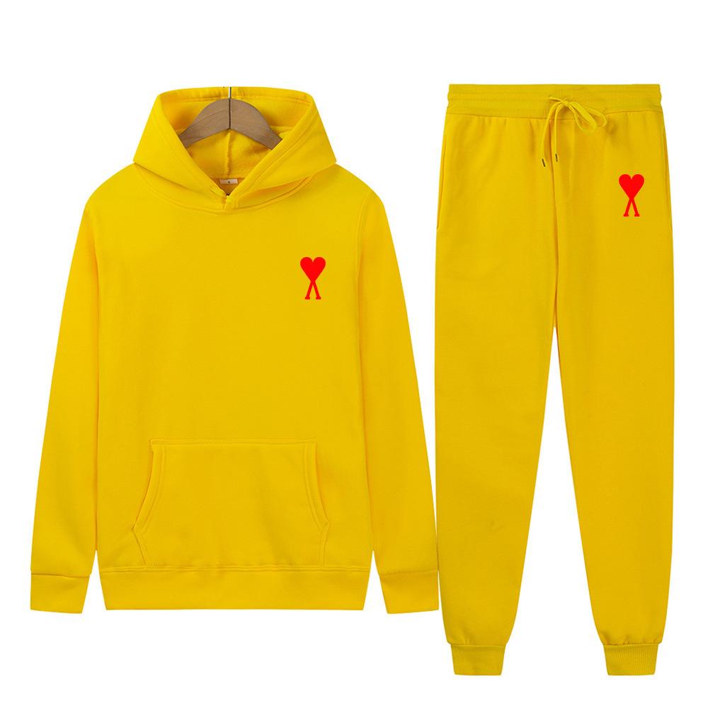 Spring Tide Brand Aml Classic Big Love Printing Men and Women the Same Couple Hooded Sweater Set