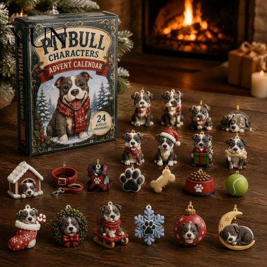 Vánoční adventní kalendář Box Psí kalendář, 24 ks Akrylová 2D sada ozdob pro mazlíčky s odpočítáváním do dárku, závěsná šňůrka, dekorace na stromek, pro milovníky