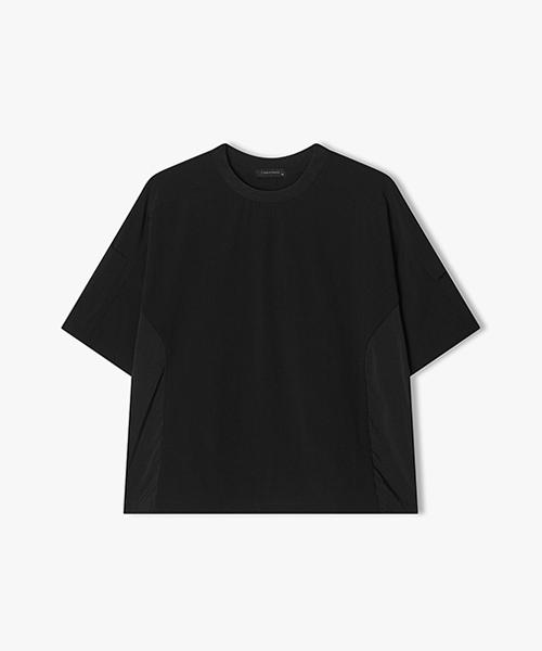 River Classy [25Ss] Llm41501 Black Woven Mix Side Panel Half T-Shirt 95