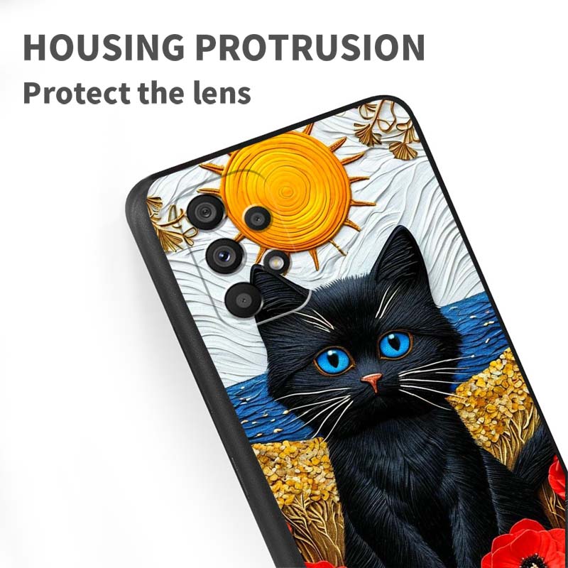 Cartoon Cat Cute For Samsung A73 A72 A71 A55 A54 A53 A52 A51 A13 A22 A16 A15 A12 A14 A26 A07 5G Black Phone Case