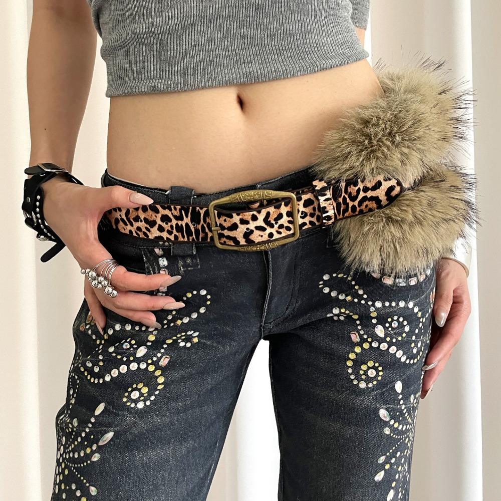 PU Leather Furry Waistband Y2k Y2K Waistband Simple Plush Belt  Autumn Winter