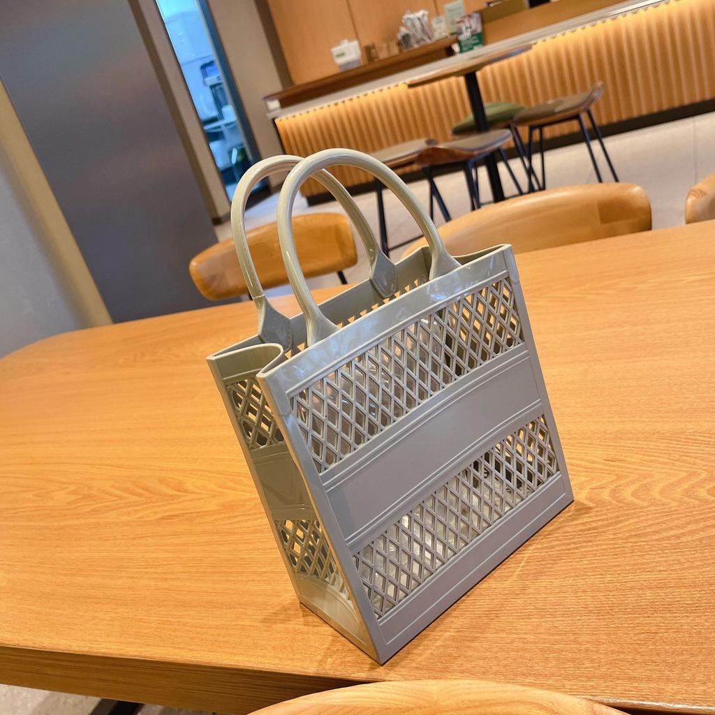 2025 Summer New Shopping Basket Handheld PVC Bag Jelly Bag Large Capacity Basket Storage Basket Candy Color Hollow