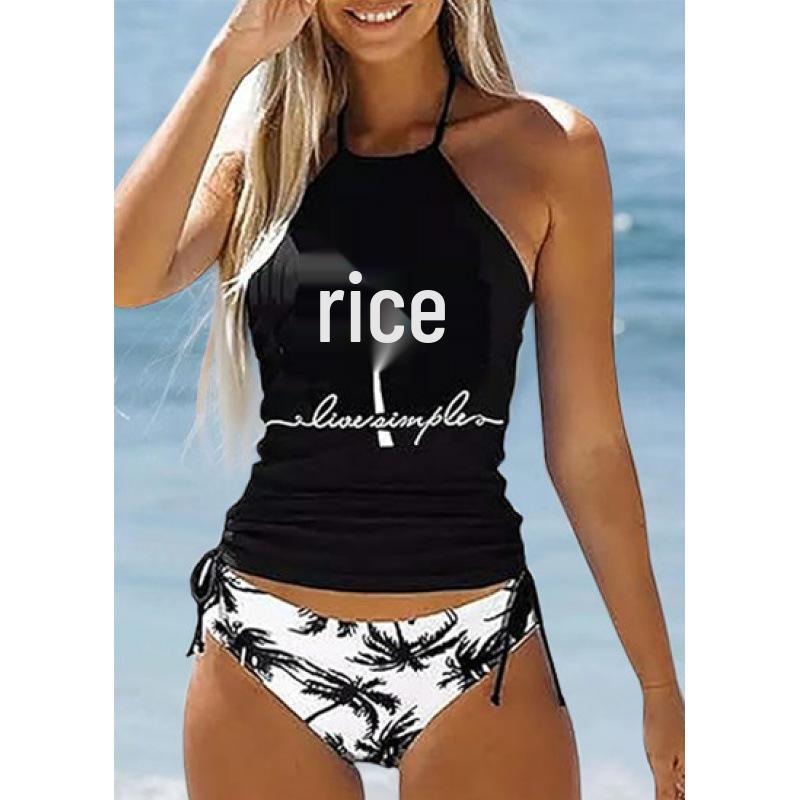 

Сексуальное бикини большого размера с принтом и бандажной отделкой - Купальник с контролем живота для женщин L