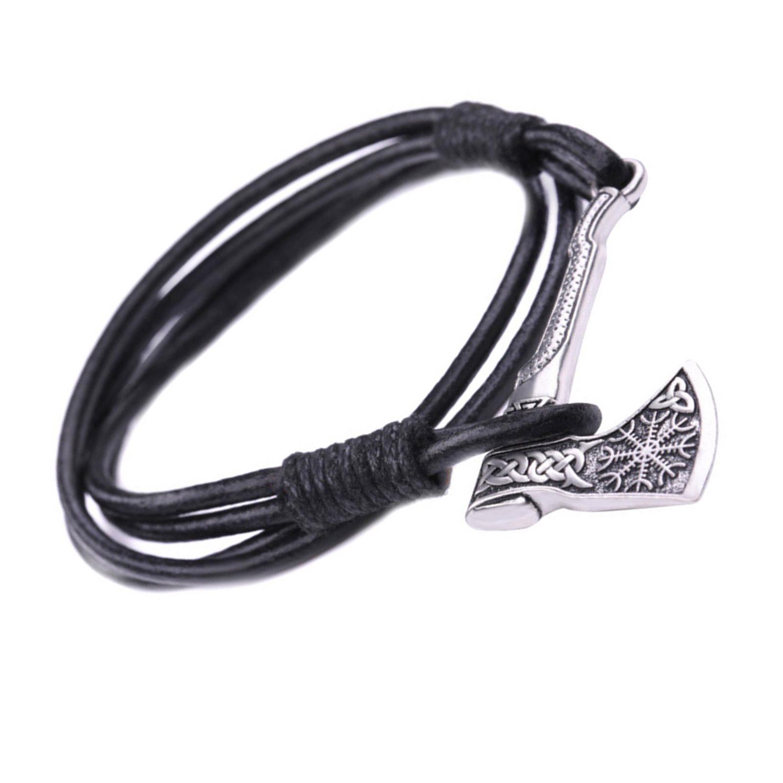 

Стильный мужской плетеный браслет из ПУ кожи с подвеской в виде топора, цепочка на руку в готическом стиле, аксессуар для повседневной носки серебряный