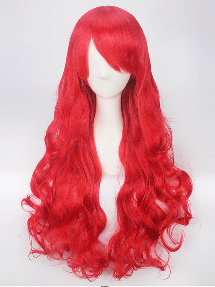 Cosplay anime wig slanted bangs red long curly hair big wave headband Synthetic fiber wig