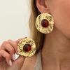 KunJoe Vintage Vložené Hnědé Pryskyřice Akryl Stud Náušnice pro Ženy Luxusní Geometrické Velké Kulaté Náušnice Boho Dovolenková Bižuterie