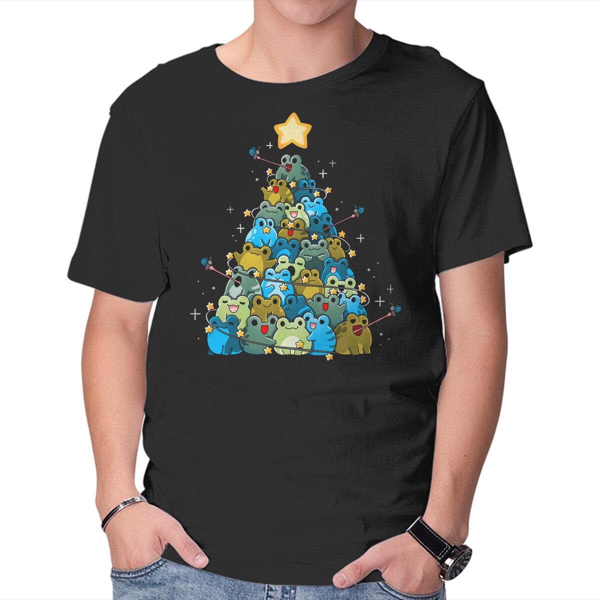 Unisex Crew Neck T-Shirt Froggy Christmas Graphic Short Sleeve Casual Tee XXL