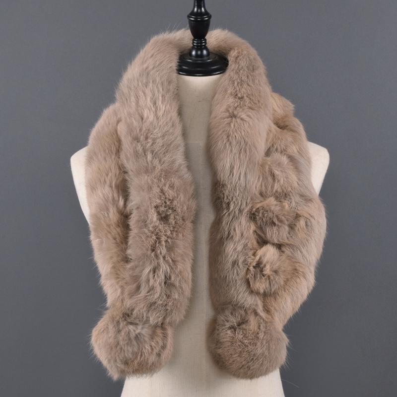 Natural Fur Scarf Winter Women Warm 100%Genuine Real Rex Rabbit Fur Scarf New Fashion Russia Lady Real Fur Shawl Pompom