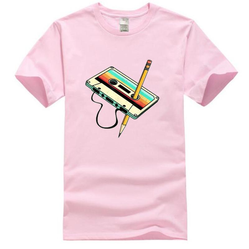 80s Cassette Tape Pencil 1980s Retro Vintage Throwback Music TShirt Men Clothing Vintage T Shirt Camisetas