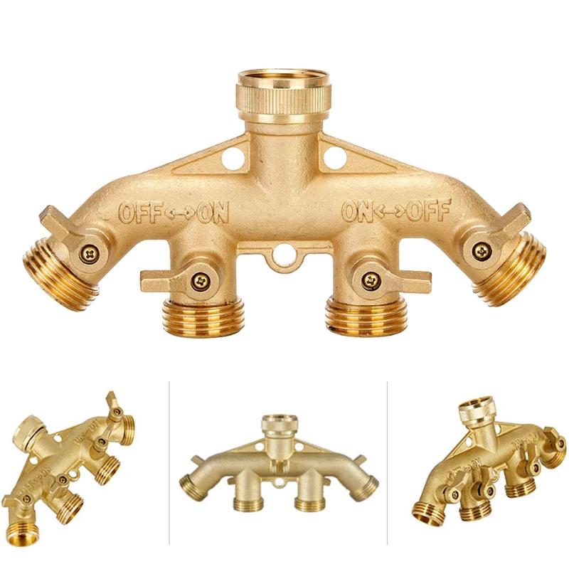 3/4 Inch 2/4-Way Brass Garden Hose Splitter Garden Tap Y-Type Watering Connector Distributor for Outdoor Faucet