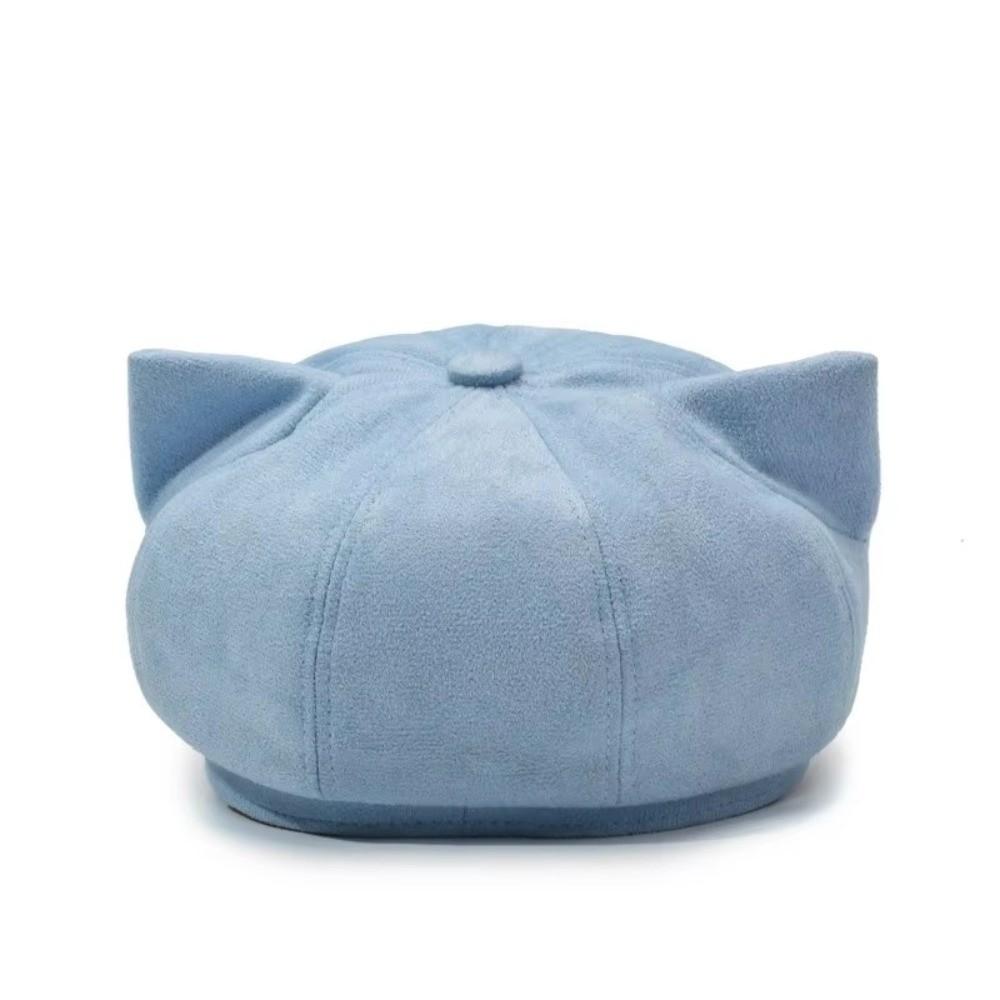 Solid Color Cat Ear Beret Adjustable Octagonal Hat Casual Newsboy Cap Women