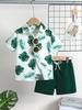 Boys' Tropical Leaf Print Shirt & Shorts 2Pcs Outfit
