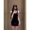 Slim-fit American season hip-wrapped short skirt retro-feeling dress women's summer slim zipper premium Spice Girl tooling bag