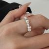 Trendy Crushed Silver Pearl Elastic Ring for Women - Fashionable, Beaded, Elegant Finger Accessory