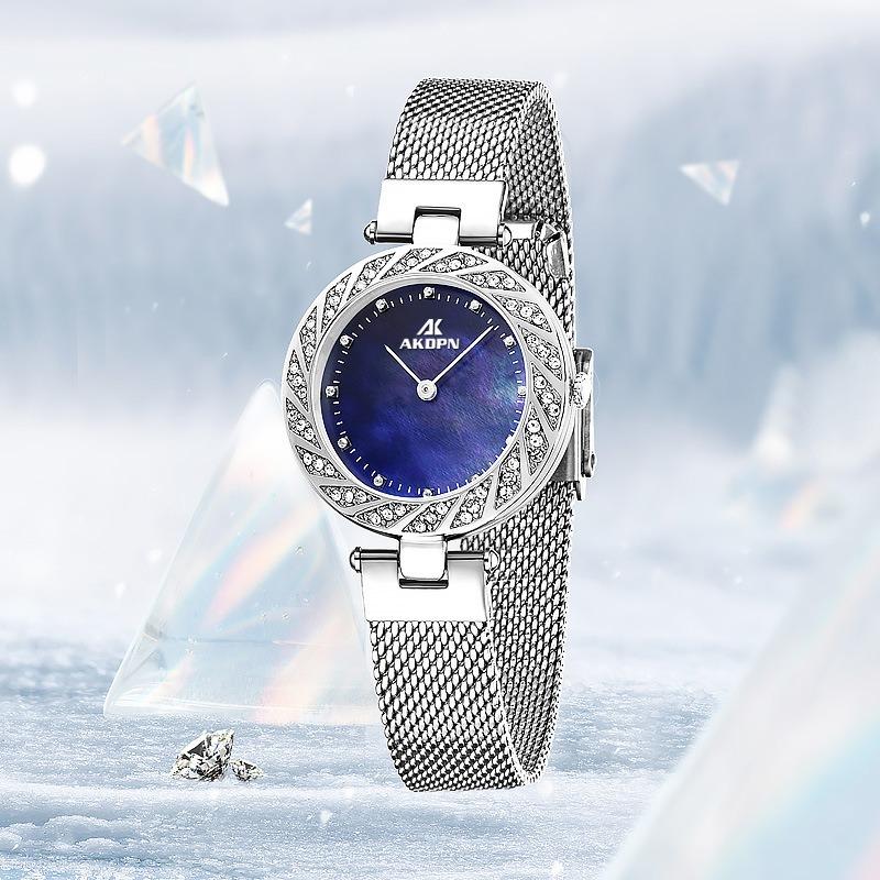 Top Brand Fashion Diamond Mesh Belt Women's Watch Light Luxury Quartz Wristwatch Waterproof Starry Sky Flow Diamond Exquisite Women's Watch