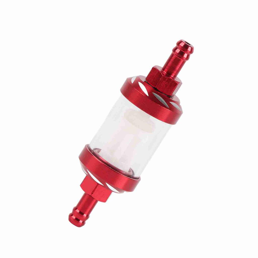 Metal Glass Inline Gas Oil Fuel Filter 8mm Thread Replacement for Motorcycle (Red)