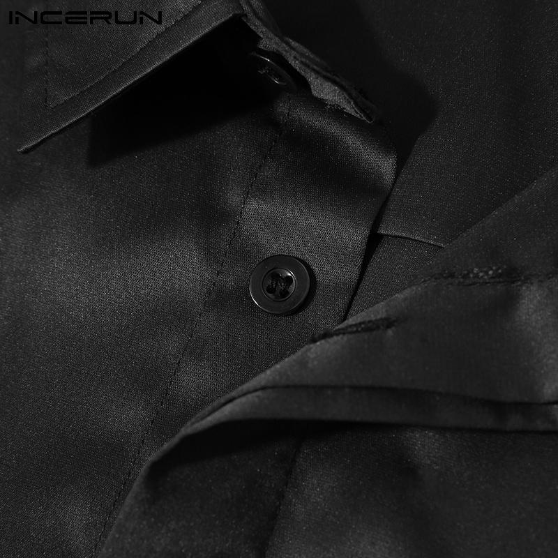 INCERUN Spring Mens Fashion Elegant Cape Shirts Long Sleeves Turn-down Collar Silky V Neck Ponchos Cloak Solid Party Tops S-5XL