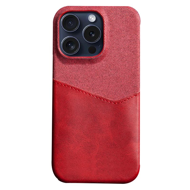 For iPhone 16 Pro Case PU Leather Card Slot Cloth Texture Hard PC Phone Cover
