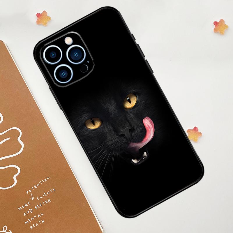 

Черный чехол с изображением кошачьего лица для iPhone 15 16 14 13 12 11 Pro Max Plus X XR XS Max 12 13 Mini мягкий бампер iPhone 16 Pro
