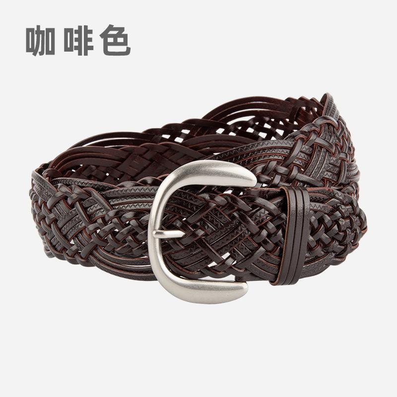 Belt New Trendy Bohemian Braided Belt Round Buckle No Punching Ladies Wide Belt