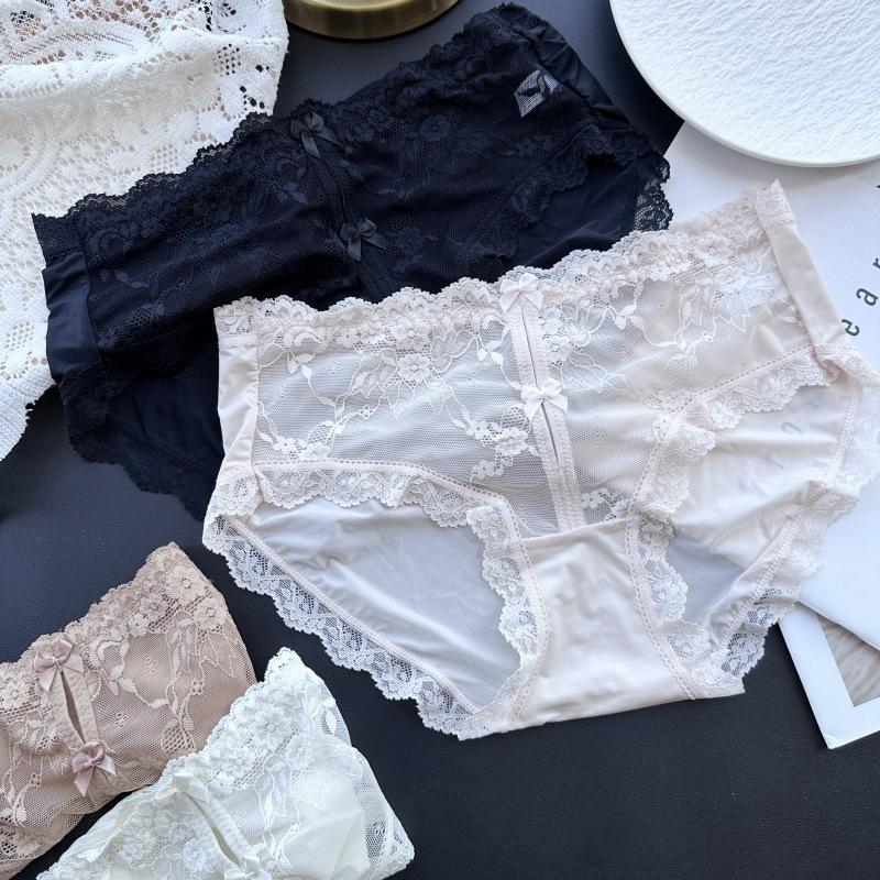 Damen Frühling und Sommer Süße und Liebliche Sexy Eis Seide Spitze Mid Waist Unterwäsche