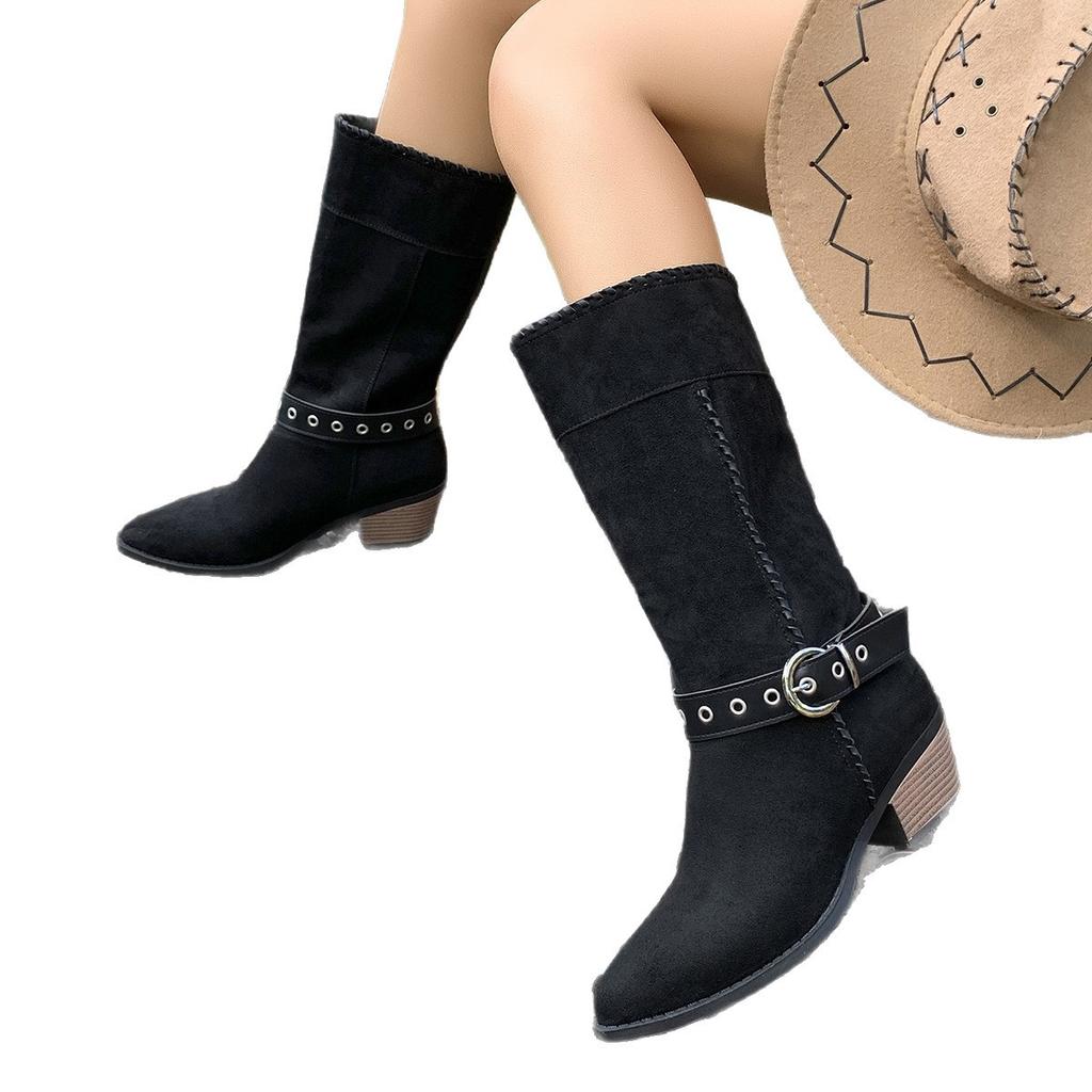 Light luxury niche retro autumn and winter new women's shoes women's boots knight boots women's boots buckle women's boots