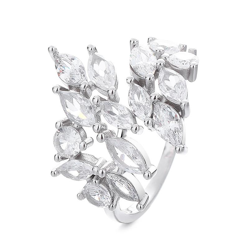 2026 High-end Wide-sided Zircon Leaf Opening Ring Light Luxury Niche Design Personality Temperament Cold Wind Fashion Ring