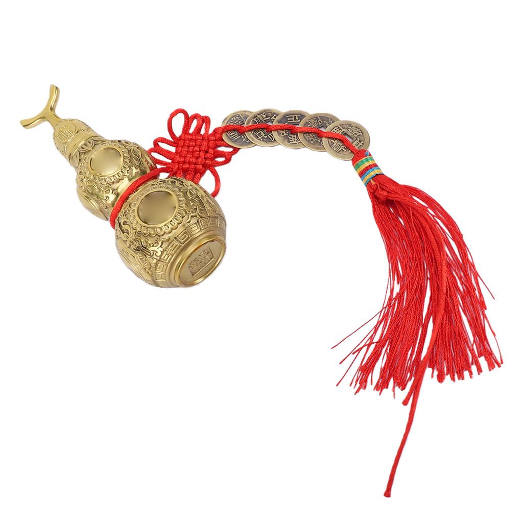 Mosazná tykev Feng Shui Ornament Ručně vyrobená Wu Lou Sběratelská s 5 čínskými mincemi pro bohatství zdraví štěstí Domov Kancelář
