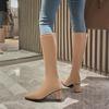 Women's High-heeled Boots Autumn and Winter New Thick-heeled Solid-color Large-size Simple Medium Boots