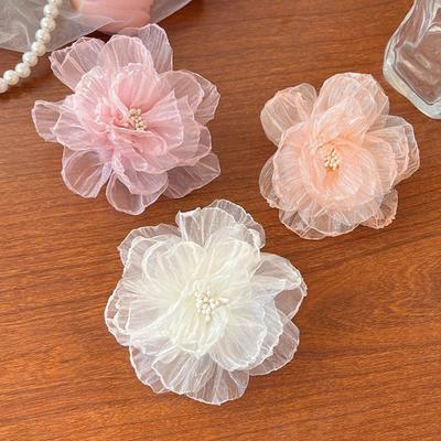 Sweety Camellia Hair Clip Exquisite Handmade Pearlescent Gauze Flower Hair Clip For Women Trendy Hairpin Girls Hair Accessories