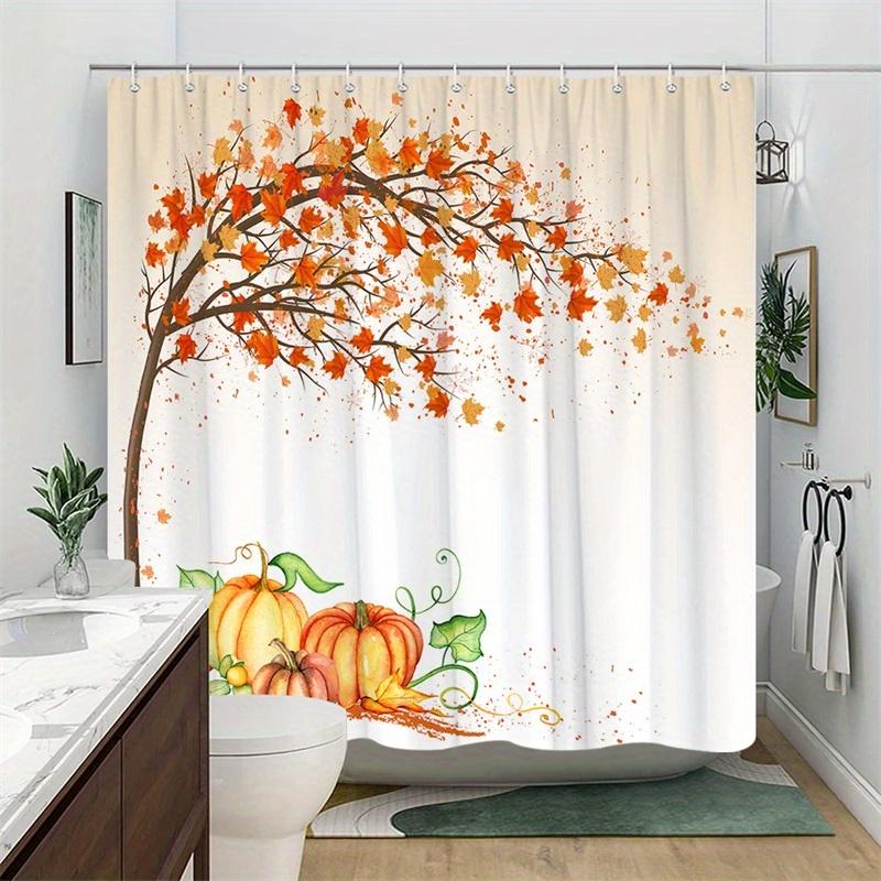 1 Vibrant Autumn Trees and Pumpkin Shower Curtain - Polyester Fabric Machine Washable Polyester Bathroom Decor