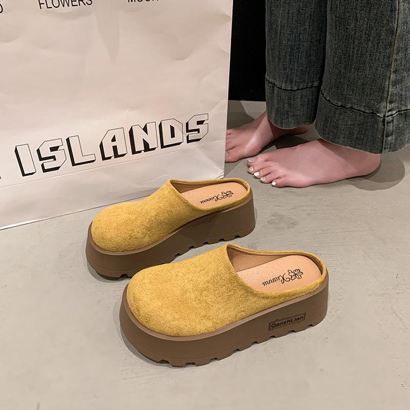 

Thick-soled bag head, half slippers, women s spring and summer wear, new fashion shoes, half-drag, lazy Muller shoes 35 жовтий