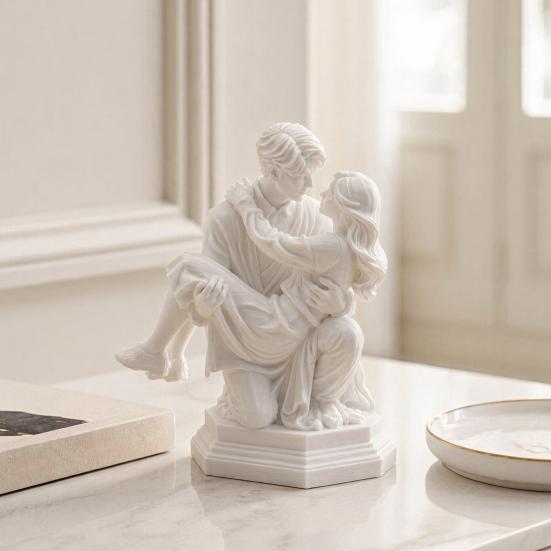 3D Printed Couple Sculpture, Kneeling Princess Carry Figurine, Romantic Art Resin Desk Decor, Unique Anniversary Birthday Gift for Couples, Fitness