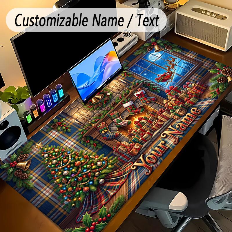 Christmas Theme Personalized Mouse Pad Custom Name Text Non Slip Desk Pad For Laptop Office Desktop