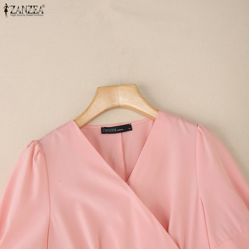 ZANZEA Rochie Casual de Vară cu Mânecă Scurtă și Decolteu în V pentru Femei