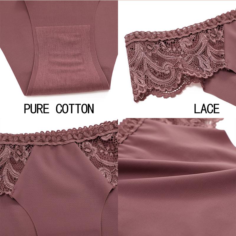 FINETOO Woman Ice Silk Panties Soft Briefs Lace Comfortable and Breathable Lingerie