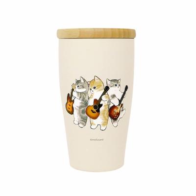 Toa Metal Mofusand Stainless Steel Tumbler with Wooden Lid 350ml [Singing for You "Meow"] 53-2093 Beige