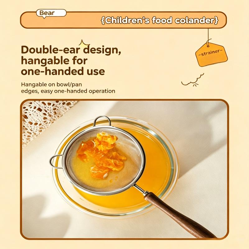 Fine Filter Strainer 304 Stainless Steel Wooden Handle Complementary Food Soybean Milk Filter Residue Spoon