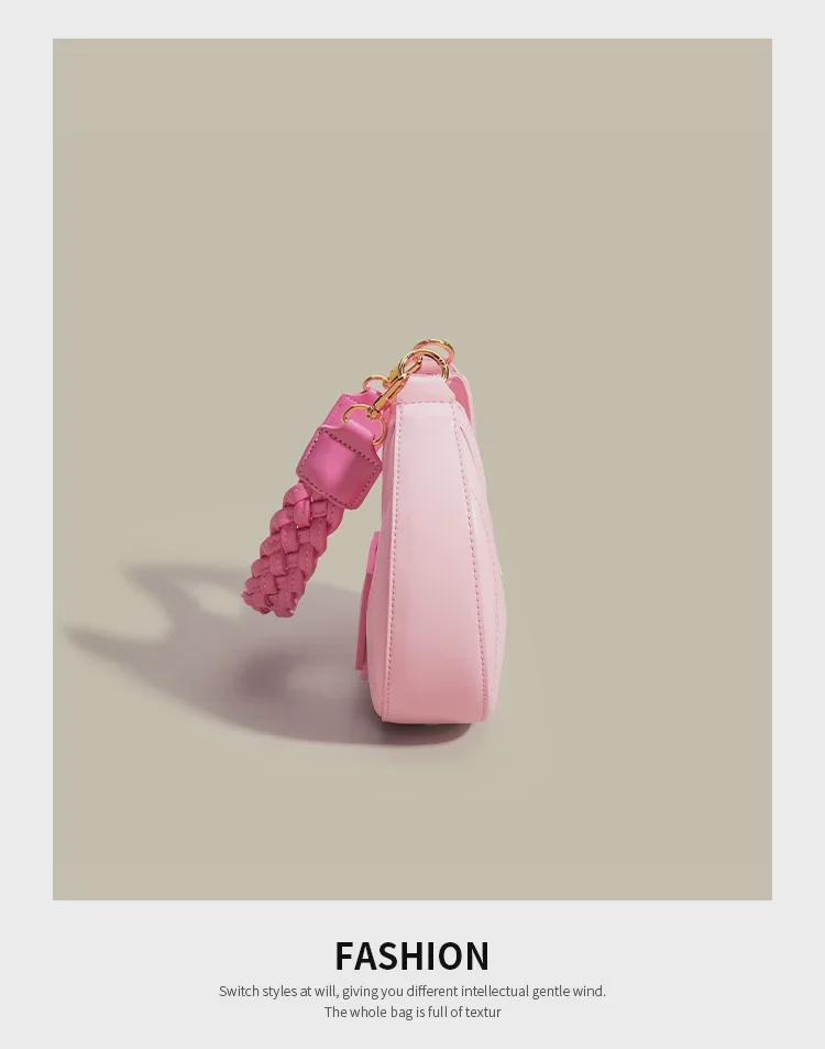 High-Quality Pink Woven Crescent Shoulder Bag - 2024 Summer Collection